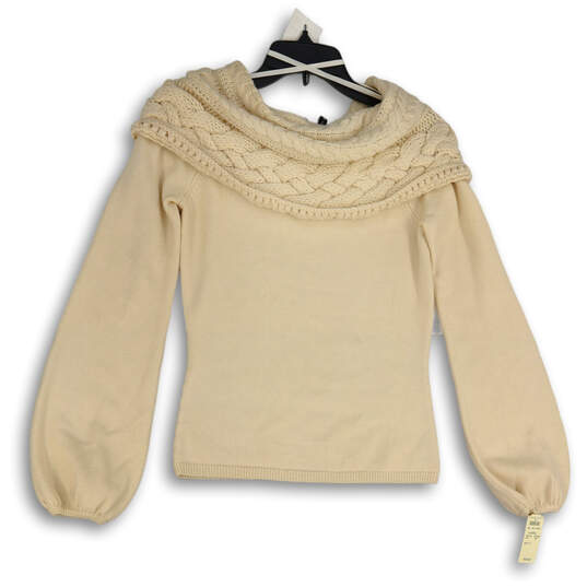 NWT Womens Cream Knitted Long Sleeve Pullover Sweater Size Small image number 1