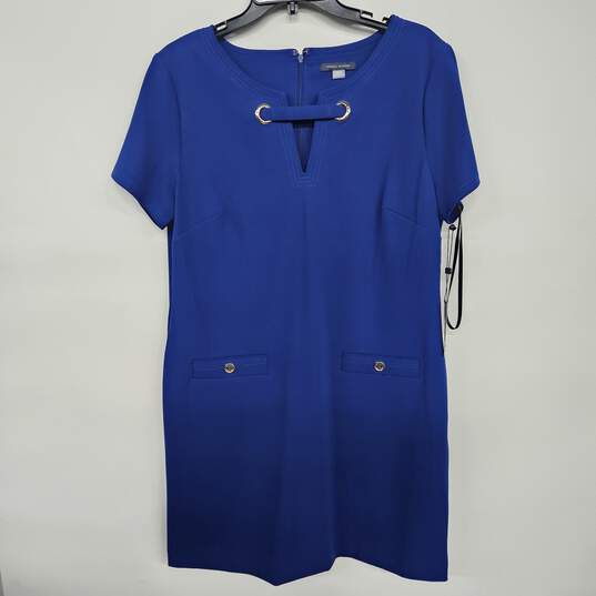 Blue Short Sleeve Dress With Pockets image number 1
