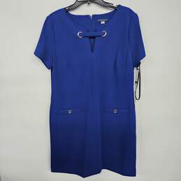 Blue Short Sleeve Dress With Pockets