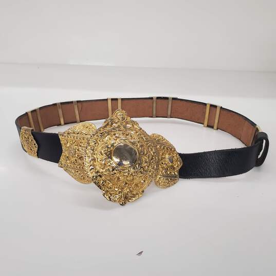 Vintage Roberta Di Camerino Black Leather Goldtone Accents Women's Belt Size 32 image number 1