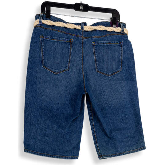 NWT Womens Blue Denim Medium Wash Belted Bermuda Shorts Size 12 image number 2