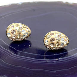 Designer Swarovski Gold-Tone Teardrop Rhinestones Fashion Stud Earrings