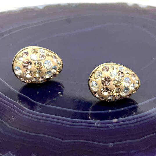 Designer Swarovski Gold-Tone Teardrop Rhinestones Fashion Stud Earrings image number 1