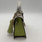 NWT Womens Green Gray Leather Animal Print Tassel Turn Lock Satchel Bag image number 4