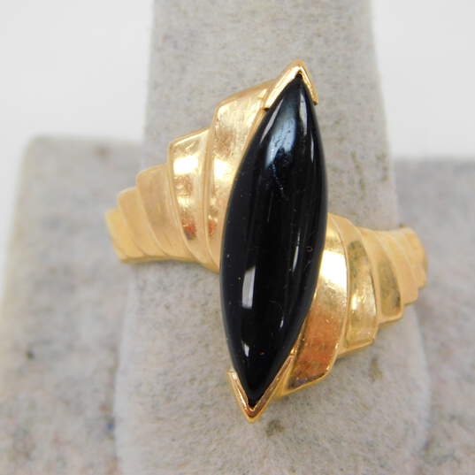 10K Gold Onyx Marquise Cabochon Stepped Band Ring For Repair 4.1g image number 2