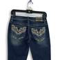 NWT Womens Blue Embroidered Denim 5-Pocket Design Bootcut Leg Jeans Size 25 image number 4