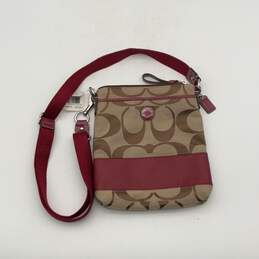 NWT Womens Brown Red Signature Print Detachable Strap Charm Crossbody Bag