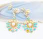 14K Yellow Gold Pearl & Faux Turquoise Earrings 6.5g image number 1