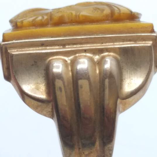 Rare 10K Gold Carved Tiger Eye Warrior Men's Sz 7 Ring 10.3g image number 2