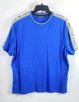 Karl Lagerfeld Men Blue Spell Logo Tape T Shirt XL