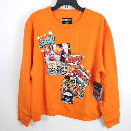 Rutherford Men Orange Graphic Sweatshirt L NWT image number 1
