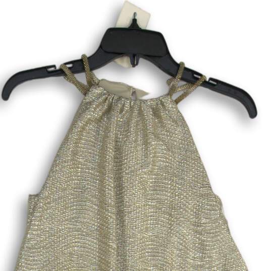 NWT Arden B. Womens Gold Sleeveless Halter Back Shimmer Ruffle Mini Dress Size S image number 3