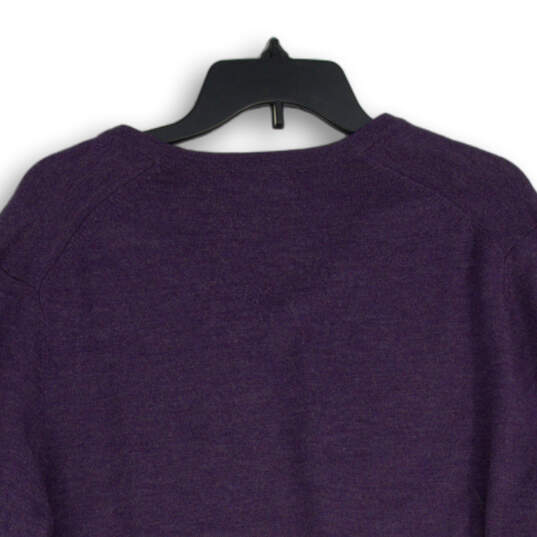 Mens Purple Knitted V-Neck Long Sleeve Pullover Sweater Size Large image number 4
