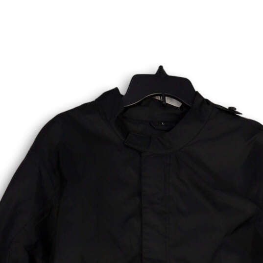 Mens Black Band Collar Long Sleeve Full-Zip Windbreaker Jacket Size Large image number 2