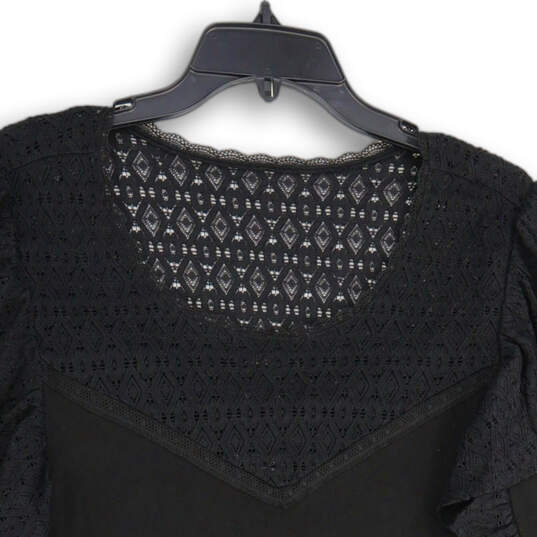 NWT Womens Black Super Soft Lace Ruffle Sleeve Pullover Blouse Top Size 3 image number 3