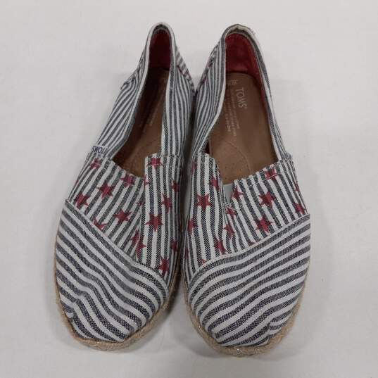 Womens White Black Canvas Slip On Round Toe Striped Ballet Flats Size 8.5 image number 1