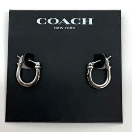 Designer Coach Silver-Tone Pave Rhinestone Versatile Hoop Earrings alternative image