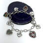 Designer Brighton Silver-Tone Chain Multicolor Enamel Hearts Charm Bracelet image number 3