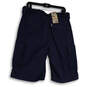 NWT Mens Navy Blue Flat Front Flap Pocket Belted Cargo Shorts Size 32 image number 2