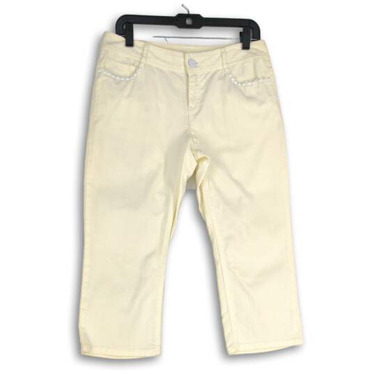 Michael Kors Womens White Flat Front Straight Leg Capri Pants Size 8P image number 1