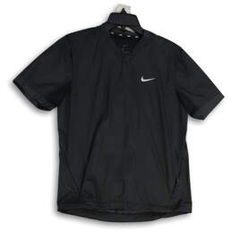 Womens Black Short Sleeve Pullover Baseball Windbreaker T-Shirt Size S