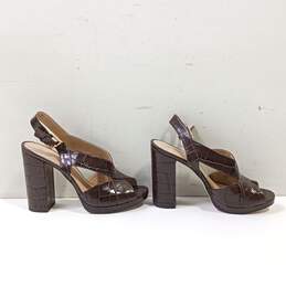 Michael Kors Women's Brown Leather Croc Embossed Chunky Heel Peep Toe Sandals Size 9M alternative image