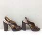 Michael Kors Women's Brown Leather Croc Embossed Chunky Heel Peep Toe Sandals Size 9M image number 2