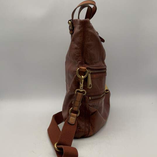 Fossil Womens Brown Leather Adjustable Strap Zipper Crossbody Bag Purse image number 3