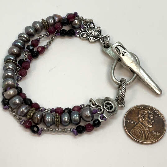 Designer Lucky Brand Silver-Tone Elements Pearls Rhinestone Beaded Bracelet image number 2