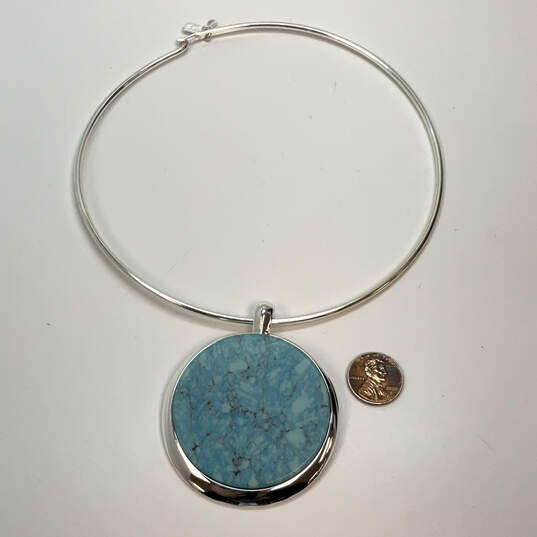 Designer Robert Lee Morris Silver-Tone Turquoise Pendant Collar Necklace image number 3