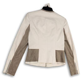NWT Womens White Faux Leather Long Sleeve Pockets Full-Zip Jacket Size Small alternative image