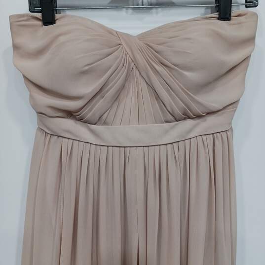 Womens Beige Strapless V Neck Pleated Formal Maxi Dress Size 2 Juniors image number 3