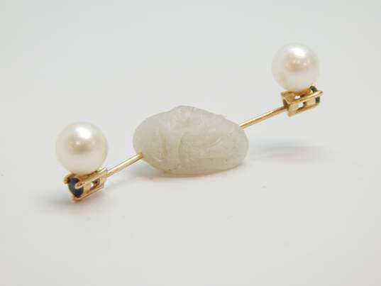 14K Yellow Gold Pearl & Sapphire Accent Stud Earrings 1.1g image number 5