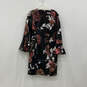 Womens Multicolor Floral Print Bell Sleeve Round Neck Back Zip Shift Dress 8 image number 1