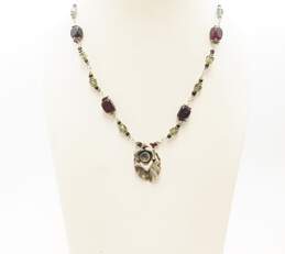 Ethereal 925 Rose Flower Pendant Glass Bead Necklace, Garnet Earrings & Knot Bangle Bracelet 50.7g alternative image