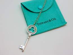 Tiffany & Co 18K White Gold 0.03 CTTW Diamond Skeleton Key Pendant Necklace 11.5g