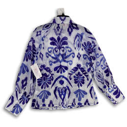 NWT Womens Blue White Floral Long Sleeve Button Front Blouse Top Size L alternative image