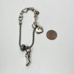 Designer Brighton Silver-Tone Lobster Snake Chain Love Heart Charm Bracelet