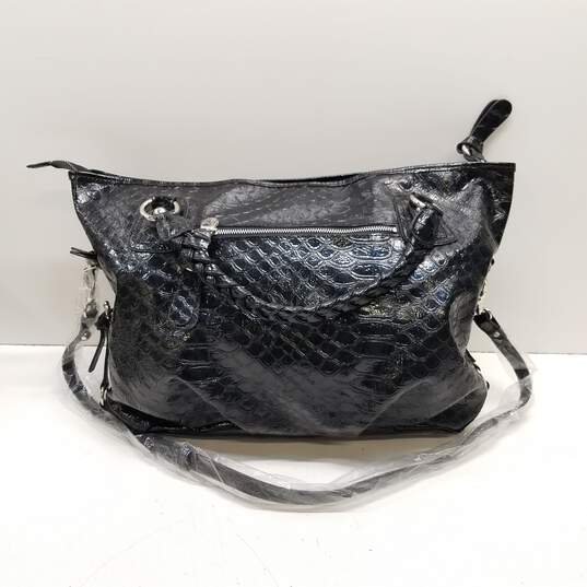 GUESS Black PVC Croc Embossed X-Large Zip Weekend Travel Shoulder Tote Bag image number 2