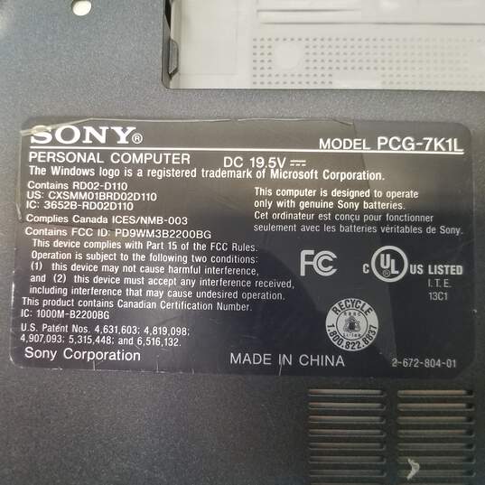 Sony VAIO PCG-7K1L Intel Centrino (For Parts/Repair) image number 7