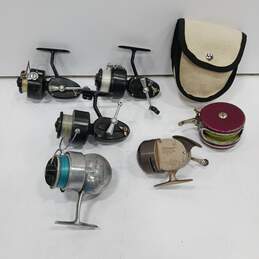 7pc. Vintage Lot of Assorted Fishing Reels with Tackle Bag