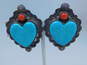 Vintage Frank & Brihilda Coriz 925 Sterling Silver Turquoise & Spiny Oyster Heart Clip-On Earrings 26.5g image number 3