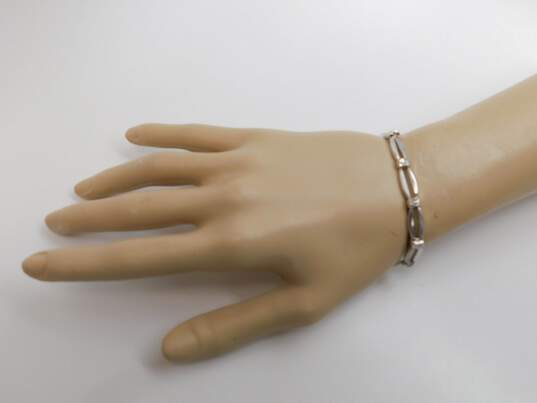 10K White Gold Puffed Etched & Brushed Textured Bar Linked Bracelet For Repair 5.1g image number 2