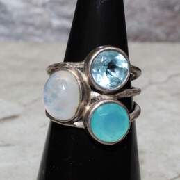 YS Signed Sterling Silver Blue Topaz, Blue Glass, & Faux Moonstone Accent Ring Size 5 - 4.9g alternative image