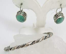 Southwestern 925 Scrolled Turquoise Earrings & Rope Cuff Bracelet 20.8g