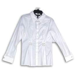White House Black Market Womens White Spread Collar Button-Up Shirt Size 6