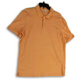 Mens Orange Short Sleeve Spread Collar Side Slit Polo Shirt Size Large