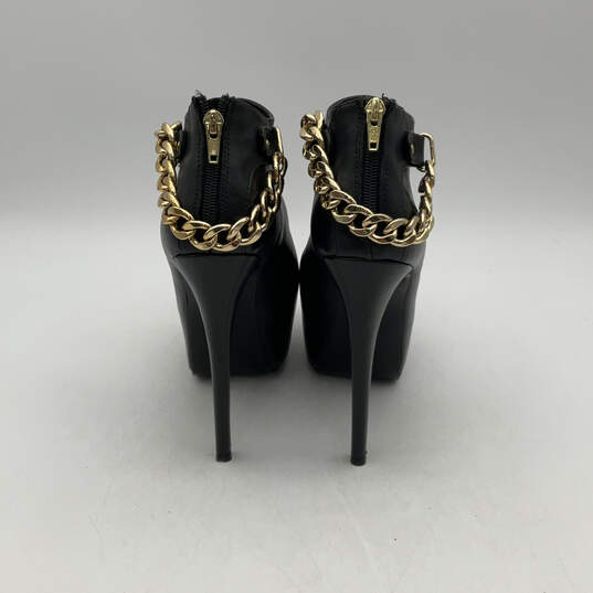 Womens Black Leather Back Zip Stiletto Heel Platform Boots Size 8.5 M image number 2