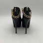 Womens Black Leather Back Zip Stiletto Heel Platform Boots Size 8.5 M image number 2