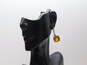 Artisan 925 Faceted Orange Glass & Black Enamel Inlay Drop & Puffed Ridged & Etched Hoop Earrings 23.9g image number 4
